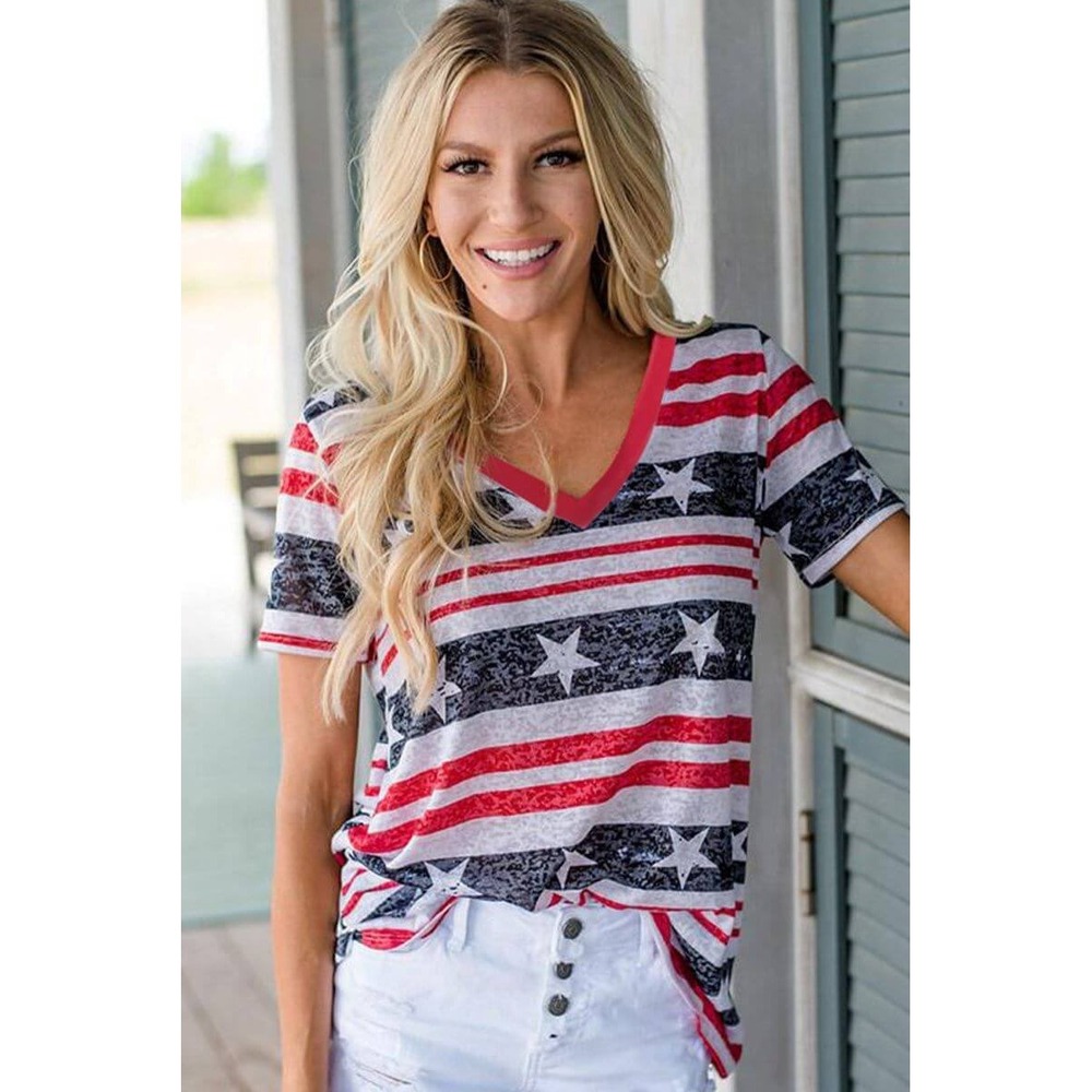 NWT Sunshine & Rodeos Womens XL Patriotic Stars & Stripes Shirt Tee July 4th